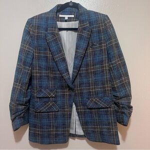 Veronica Beard Blue Plaid One-Button Blazer Size 6 Made in USA